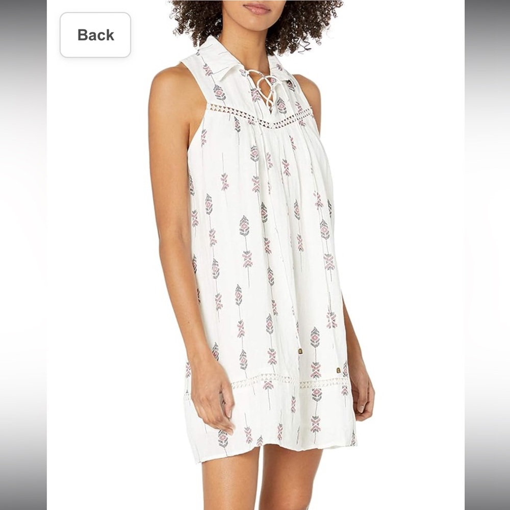 Moon River Women's Lace Trim Printed Dress, White, size small